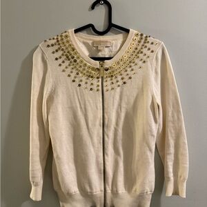 Michael Kors Cream Cardigan with Gold Sequins